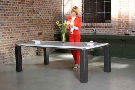 wissmann 604 Design Esstisch Anthrazit Beton Weiß Steinoptik Glasplatte