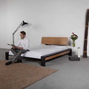 Bed Wood Metal Black Oak Industrial Loft Modern
