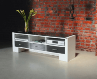 Design TV Lowboard Schubladen offene Fächer schwarz weiß