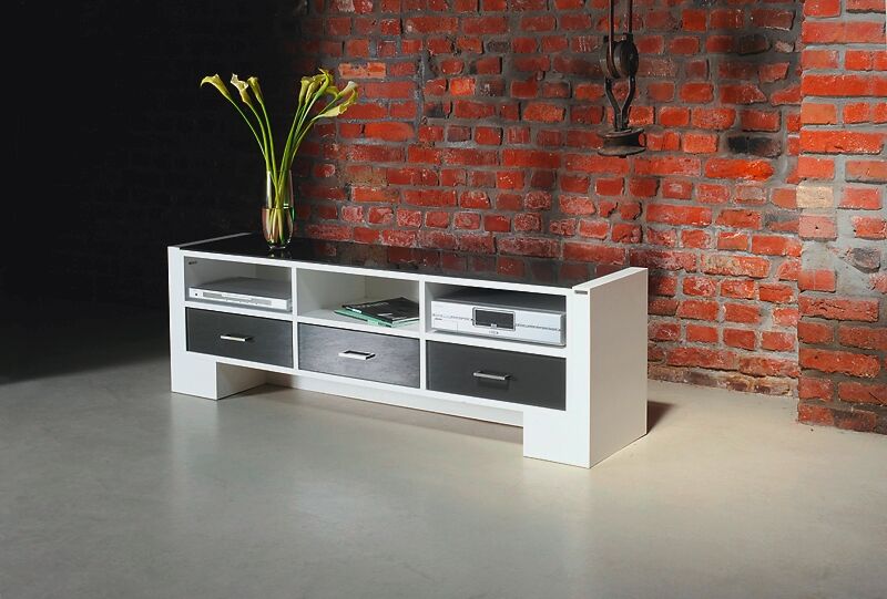 Design TV Lowboard Fernsehtisch Schubladen Lack Glas Holz Fächer wissmann art122
