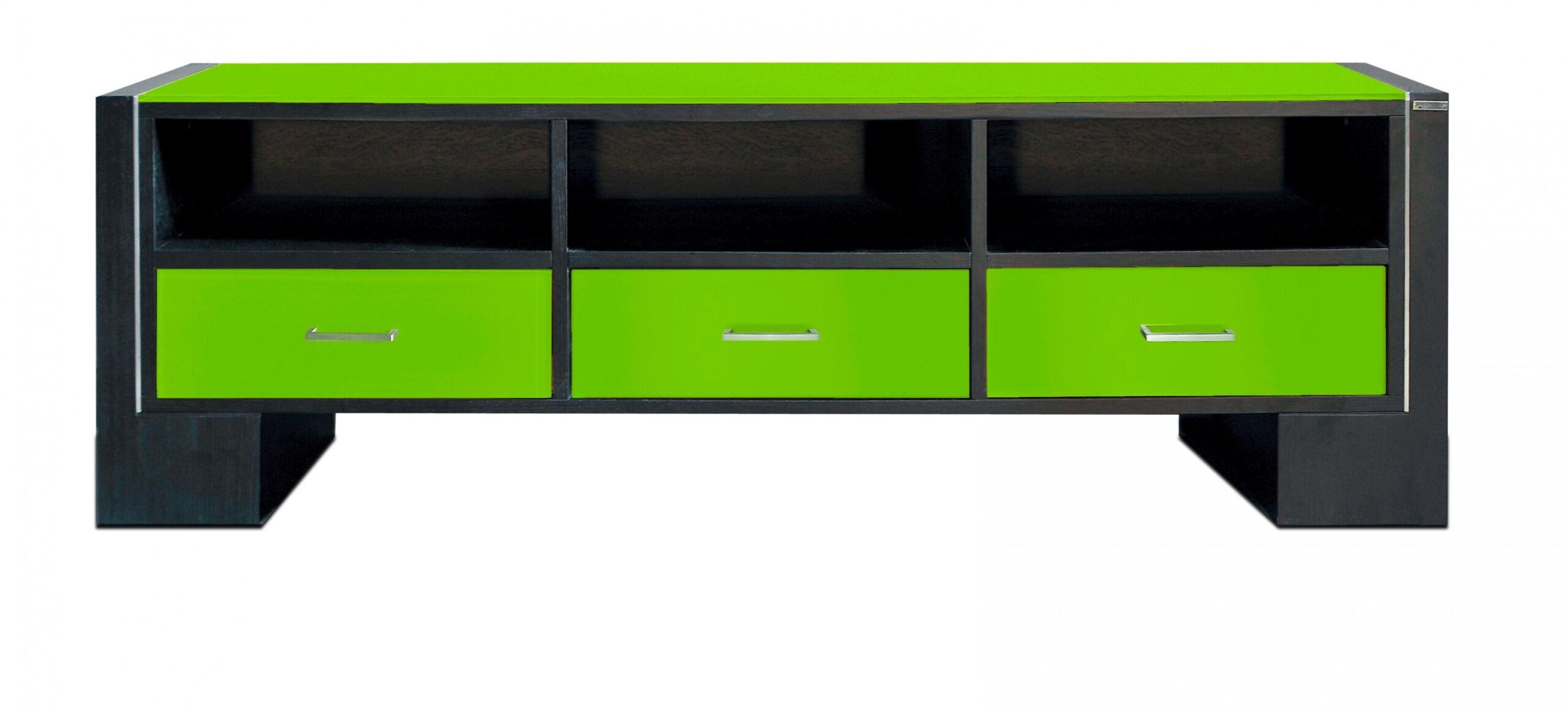 Design TV Lowboard Fernsehtisch Schubladen Lack Glas Holz Fächer wissmann art122 Schwarz Grün