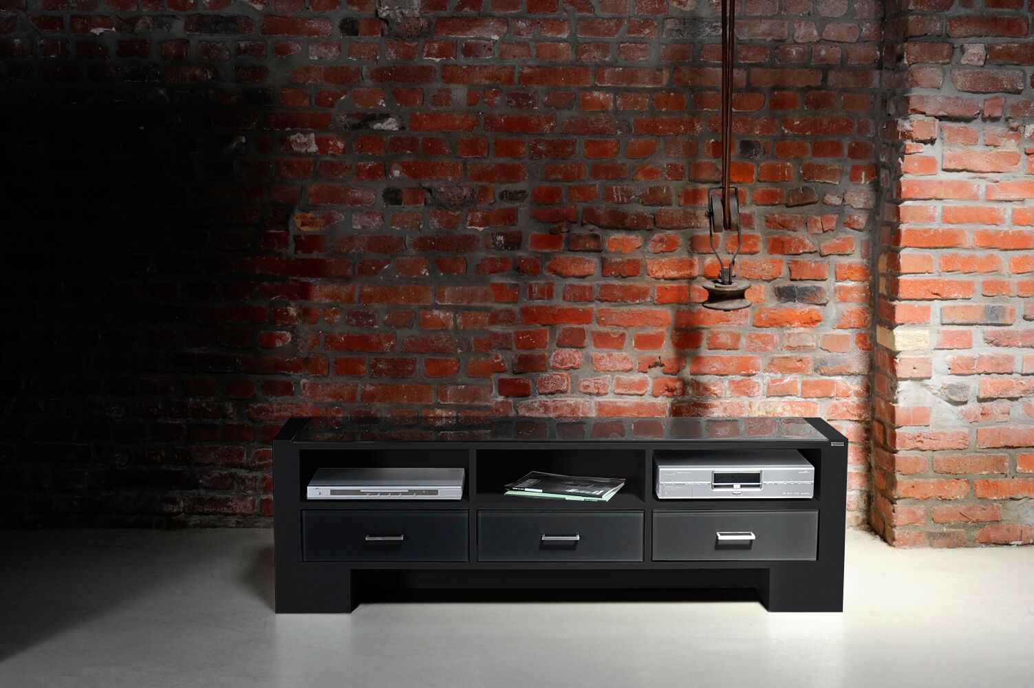 Design TV Lowboard Fernsehtisch Schubladen Lack Glas Holz Fächer wissmann art122