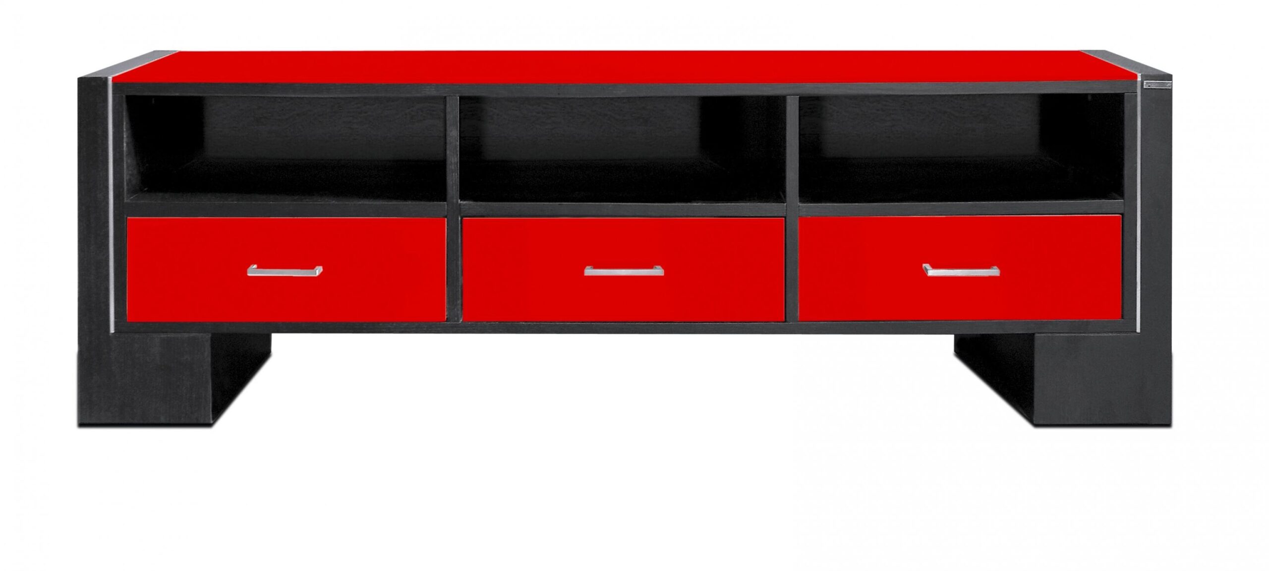 Design TV Lowboard Fernsehtisch Schubladen Lack Glas Holz Fächer wissmann art122 Schwarz Rot
