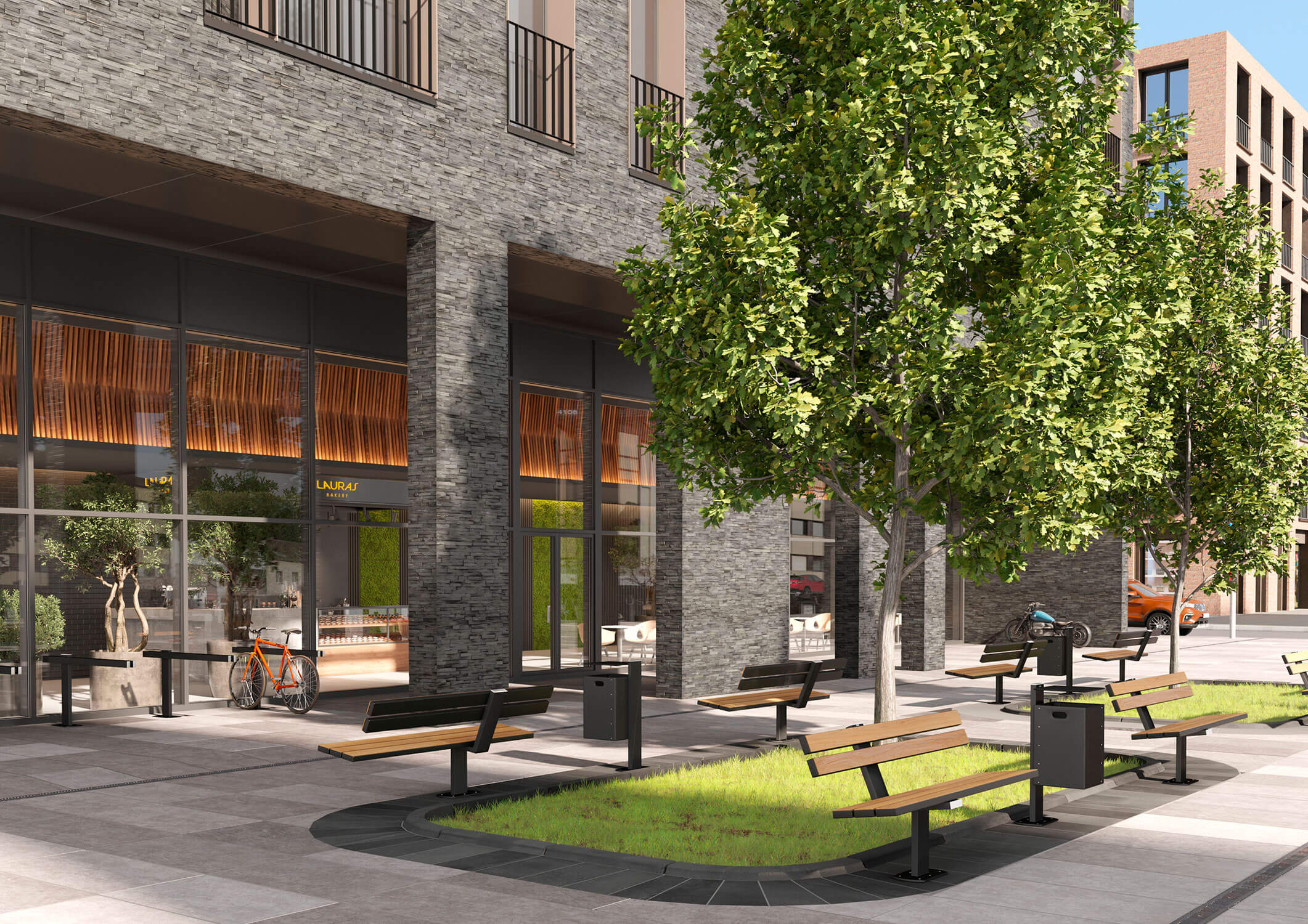 wissmann Sitzbank Parkbank Metall Nachhaltig Design Modern Stadtverwaltung Fußgängerzone öffentliches Gebäude